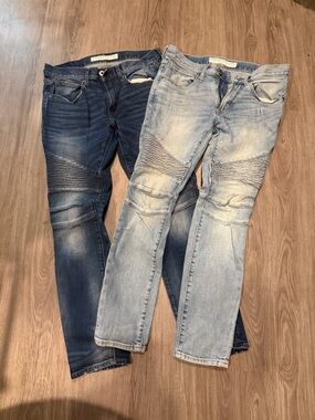2 Pairs - Express Men's Skinny Biker Jeans — Dark Blue & Light Blue Wash